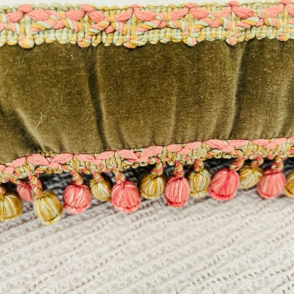 13”x13” decorative pillow hand-stitched ribbon.